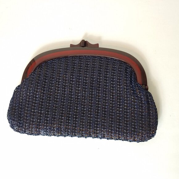Vintage Lucite Clutch MCM Handbag Blue Mesh Snap Handle Lined MCI - Picture 4 of 4